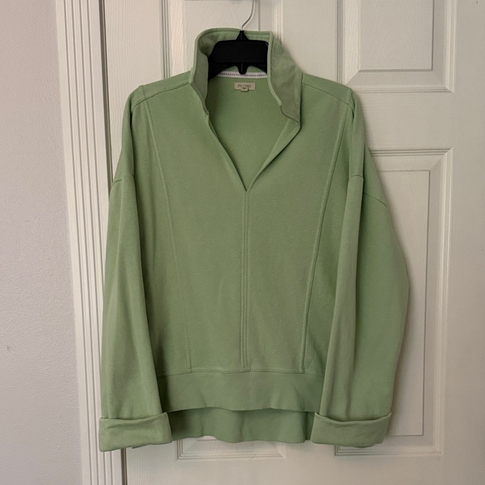 Pilcro Light Green Johnny Collar Fleece Top